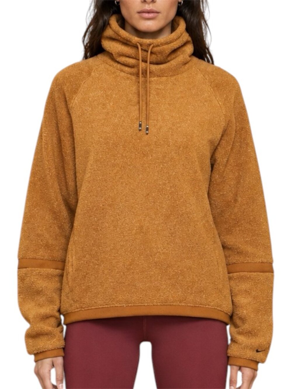 L Nike Therma brown Cedar Sherpa Fleece Cowl Neck Pullover